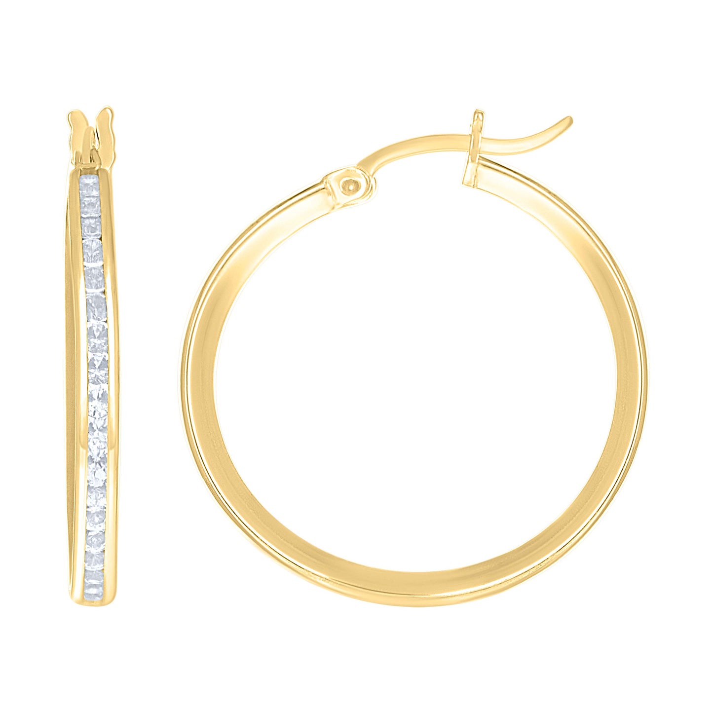 14K Yellow Gold Unisex Single Row Cubic Zirconia Huggie Hoop 2Mm Earrings