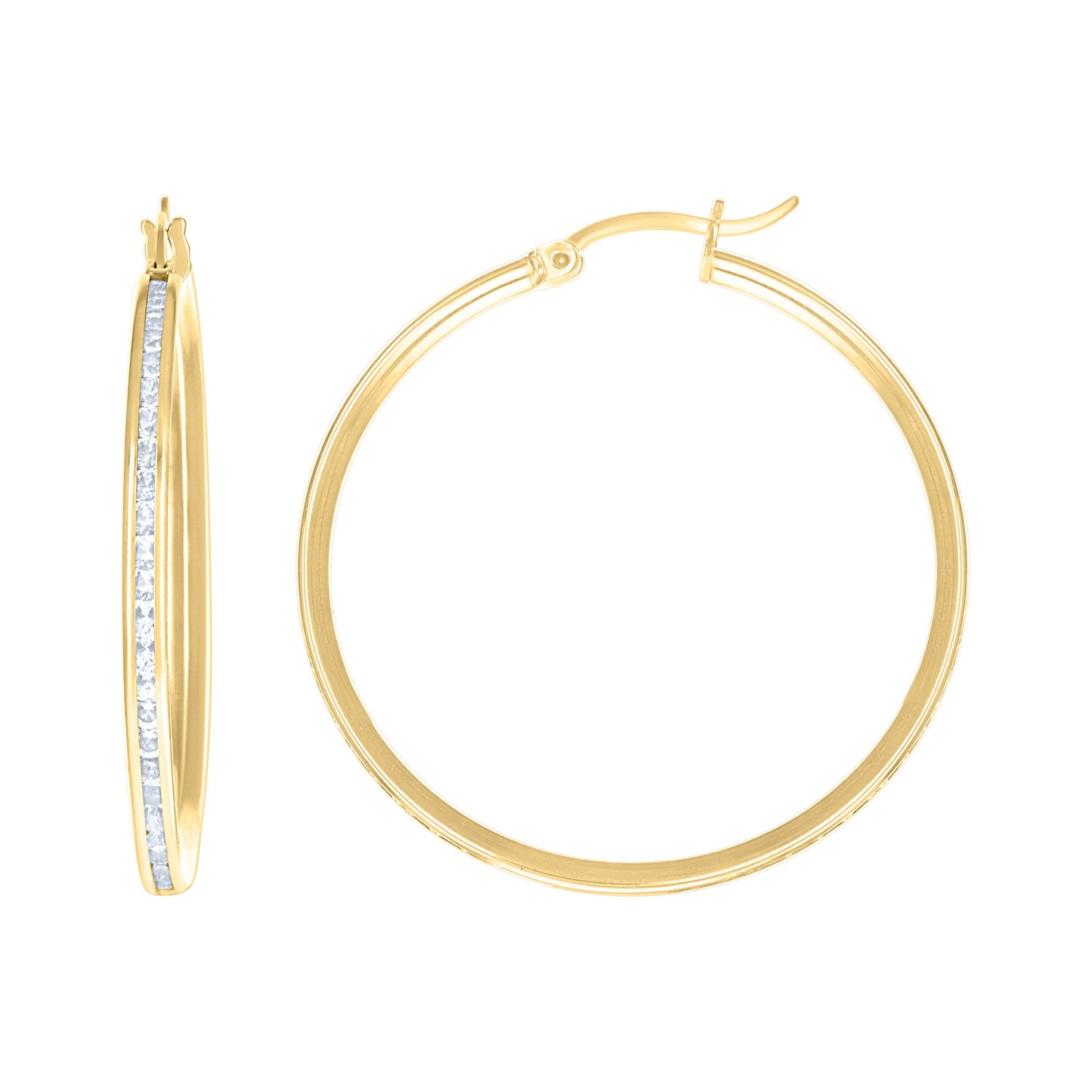 14K Yellow Gold Unisex Single Row Cubic Zirconia Huggie Hoop 2Mm Earrings