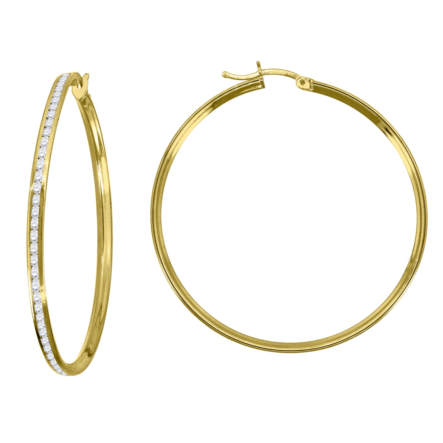 14K Yellow Gold Unisex Single Row Cubic Zirconia Huggie Hoop 2Mm Earrings