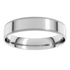 14K White Or Rose Gold Or Platinum 4 mm Stepped Edge Milgrain Flat Comfort Fit Edge Band