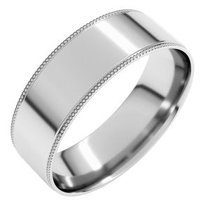 18K White Gold Stepped Edge Milgrain Flat Comfort Fit Edge Band