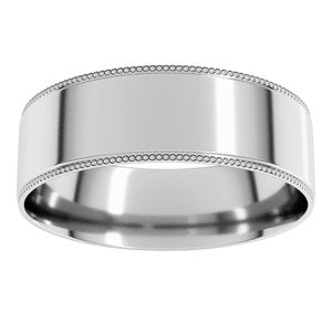 18K White Gold Stepped Edge Milgrain Flat Comfort Fit Edge Band