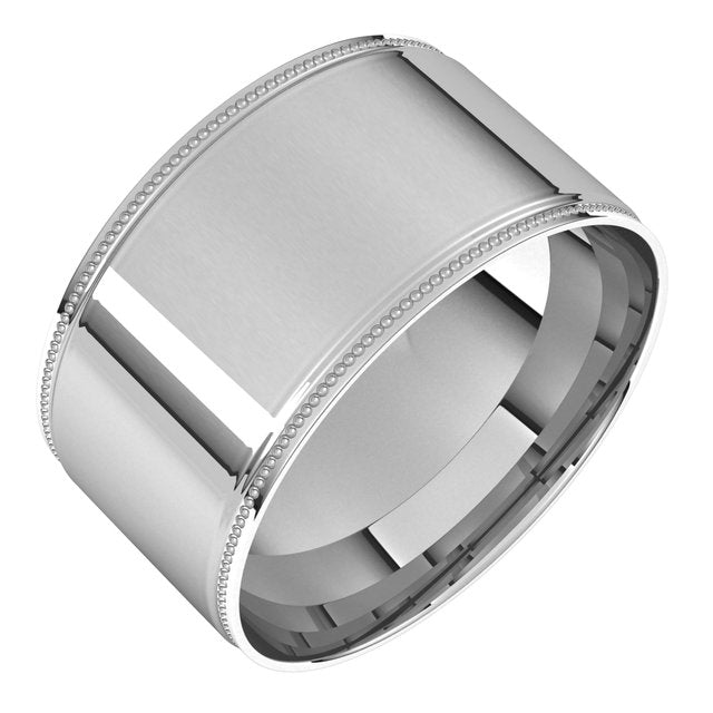 14K Yellow Or White Gold Or Sterling Silver Standard Comfort-Fit Milgrain Flat Band