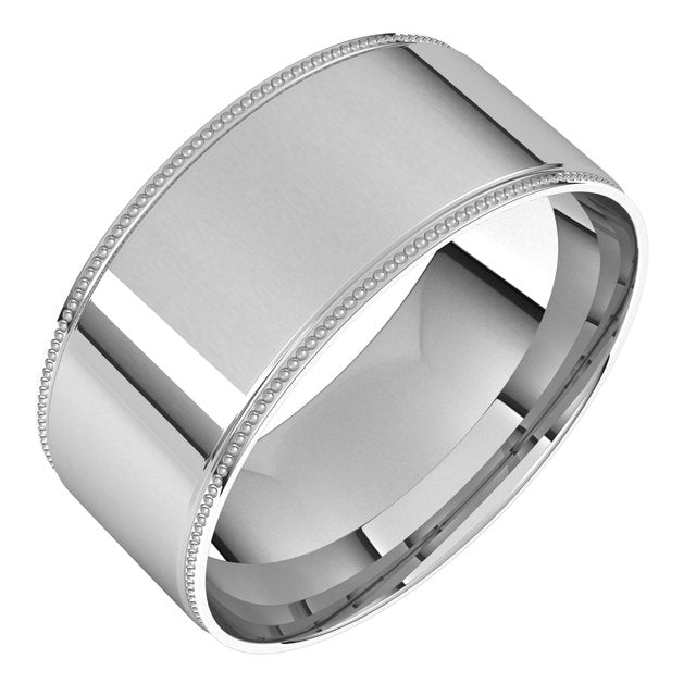 14K Yellow Or White Gold Or Sterling Silver Standard Comfort-Fit Milgrain Flat Band