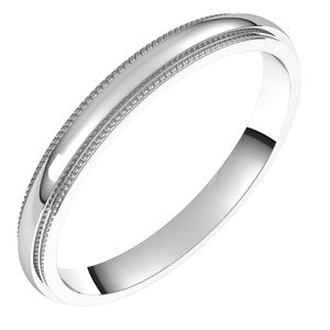 10K White Milgrain Half Round Stepped Edge Band