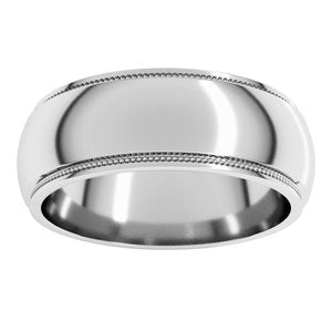 14K White Gold Milgrain Half Round Stepped Edge Band