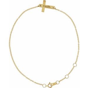 14K Yellow Gold 13 X 10 Mm 6 1/2-7 1/2 In Polished Engravable Petite Sideways Cross Bracelet