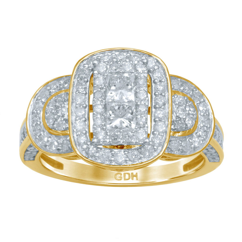 10K Yellow Gold 1.25 Cttw Princess & Rounds Diamond Ladies Ring
