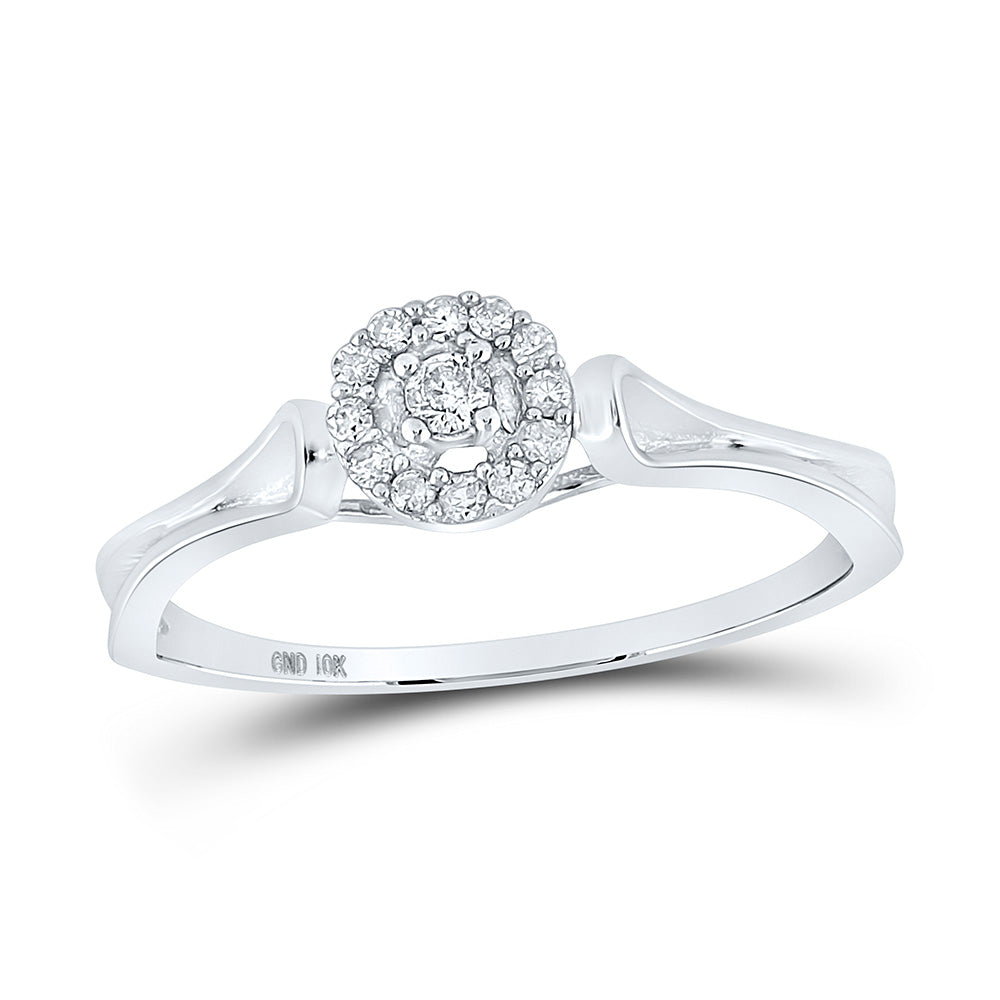 10K White Gold Womens Round Diamond Solitaire Promise Ring 1/10 Cttw, Womens Size: 5-10