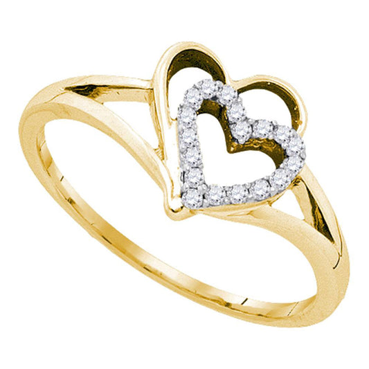 10K Yellow Gold Womens Round Diamond Double Nested Heart Ring 1/8 Cttw, Womens Size: 5-10