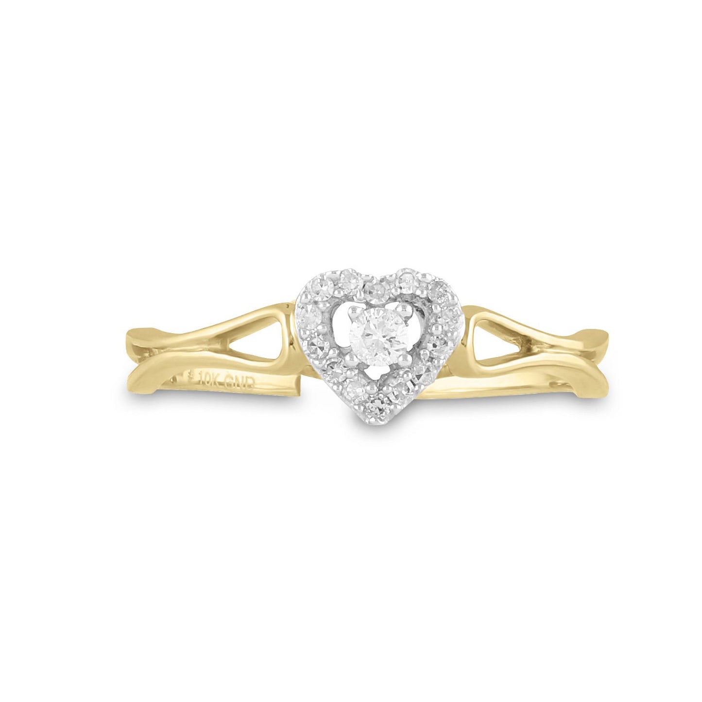 10K Yellow Gold Womens Round Diamond Heart Promise Ring 1/8 Cttw, Womens Size: 5-10