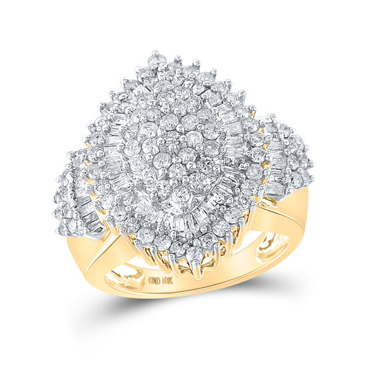 10K Yellow Gold Womens Round Diamond Oval Cluster Ring 2 Cttw, Womens Size: 5-10