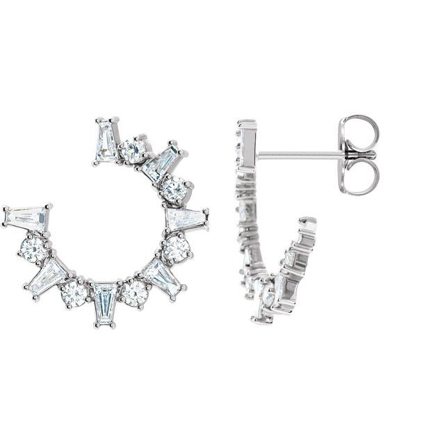 14K White Or Rose Gold Tapered Baguette 3.25 X 2 X 1 Mm Friction Backs Polished 1 Ctw Natural Diamond Front-Facing Hoop Earrings