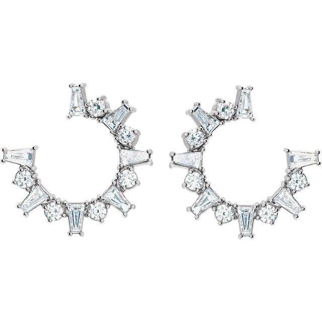 14K White Or Rose Gold Tapered Baguette 3.25 X 2 X 1 Mm Friction Backs Polished 1 Ctw Natural Diamond Front-Facing Hoop Earrings