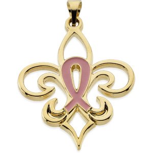 14K Yellow Gold 27 X 23 Mm Polished Breast Cancer Awareness Pendant