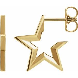 14K Yellow Gold Star Hoop Earrings