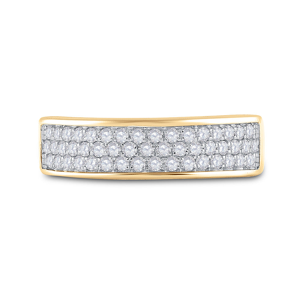10K Yellow Gold Womens Round Diamond Pave Band Ring 1/2 Cttw, Womens Size: 5-10
