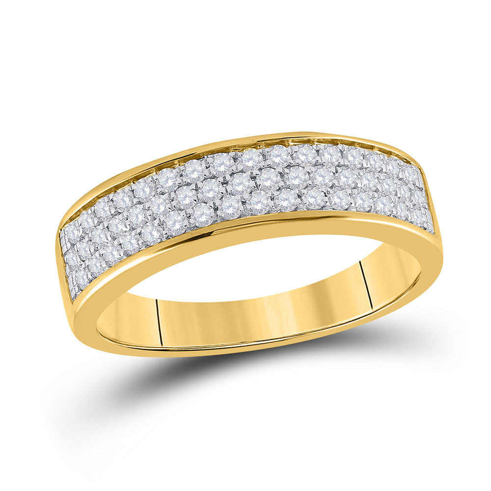 10K Yellow Gold Womens Round Diamond Pave Band Ring 1/2 Cttw, Womens Size: 5-10
