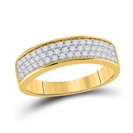 10K Yellow Gold Womens Round Diamond Pave Band Ring 1/2 Cttw, Womens Size: 5-10
