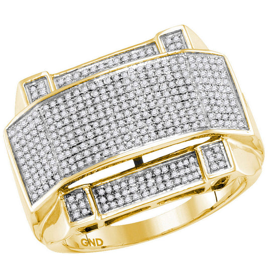 10K Yellow Gold Mens Round Diamond Arched Rectangle Cluster Ring 5/8 Cttw, Mens Size: 7-13