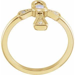 14K Yellow Gold Round 3 Mm Natural Ethiopian Opal And .04 Ctw Natural Diamond Ankh Cross Ring Size 7