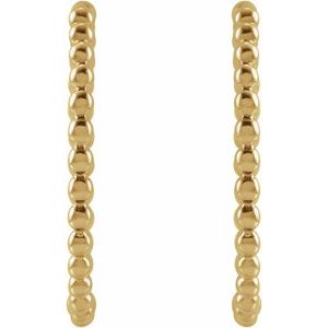 14K Yellow Gold Pair Beaded Hoop Earrings, Length: 20 Mm, Thickness: 1.55 Mm