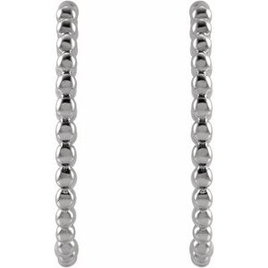 14K White Gold Pair Beaded Hoop Earrings, Length: 20 Mm, Thickness: 1.55 Mm