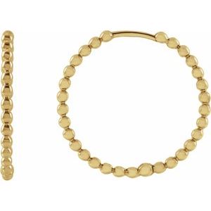 14K Yellow Gold Pair Beaded Hoop Earrings, Length: 20 Mm, Thickness: 1.55 Mm