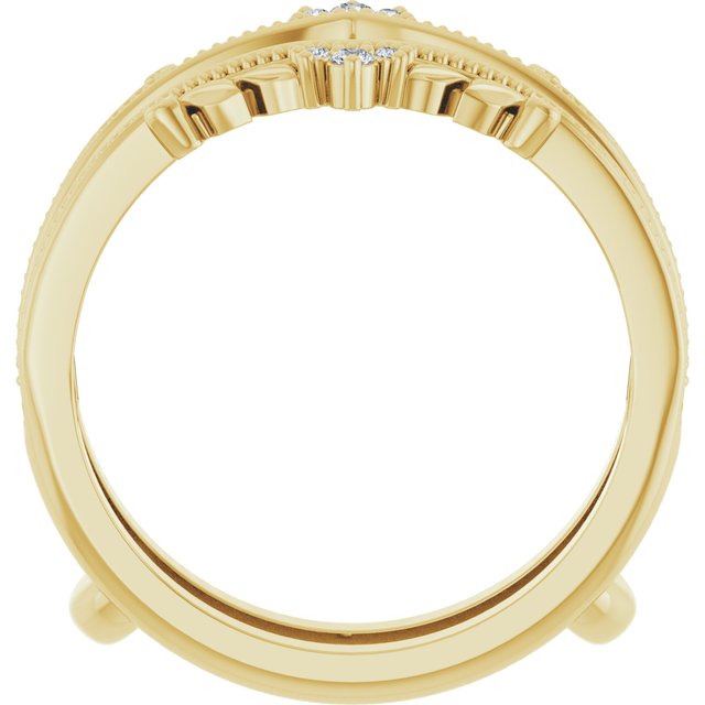 14K Yellow Gold Round Polished .04 Ctw Natural Diamond Milgrain Ring Guard, Size 7