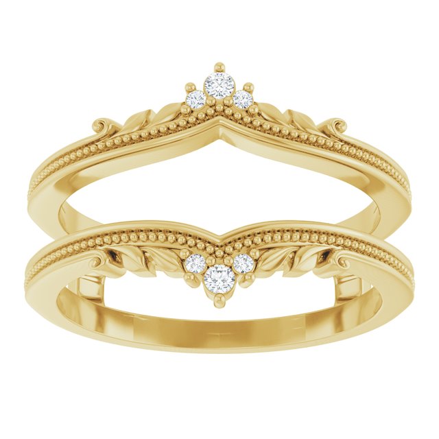 14K Yellow Gold Round Polished .04 Ctw Natural Diamond Milgrain Ring Guard, Size 7