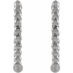 14K White Gold Pair Beaded Hoop Earrings, Length: 15 Mm, Thickness: 1.5 Mm