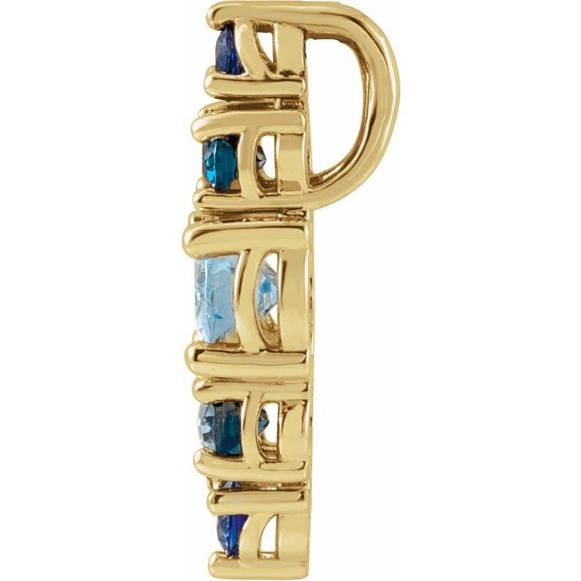 14K Yellow Gold Oval 7 X 5 Mm Polished Multi-Gemstone Bar Pendant