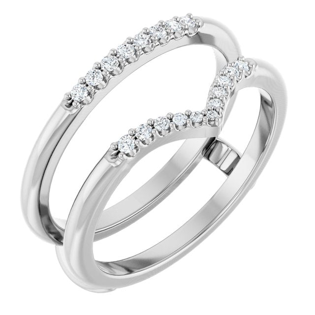 14K Yellow Or White Gold Round Polished 1/8 Ctw Natural Diamond Half Tapered V Ring Guard, Size 7