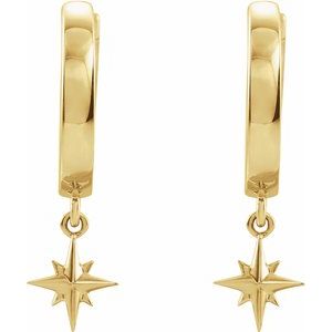 14K Yellow Gold Hoop Earrings With Star Dangle