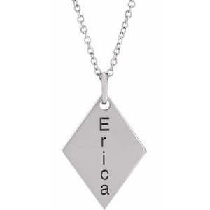 Sterling Silver Diamond-Shaped Necklace, Length: 18 In