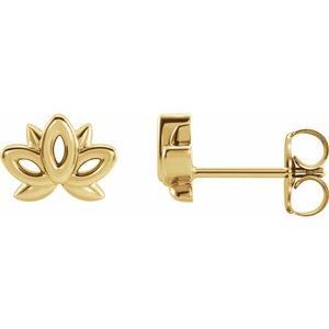 14K Yellow Gold 8 X 6 Mm Pair Friction Backs Polished Lotus Stud Earrings