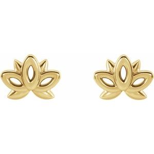 14K Yellow Gold 8 X 6 Mm Pair Friction Backs Polished Lotus Stud Earrings