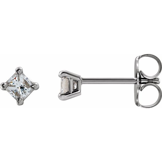 14K White Gold Square 3 X 3 Mm Friction Back Polished 1/3 Ctw Natural Diamond Stud Earrings