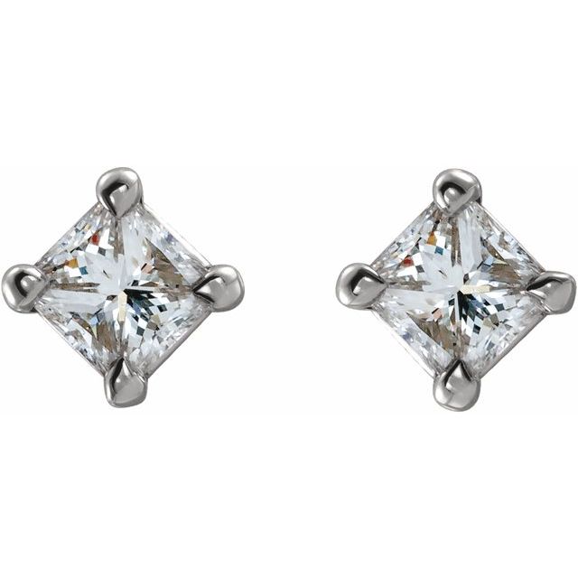 14K White Gold Square 3 X 3 Mm Friction Back Polished 1/3 Ctw Natural Diamond Stud Earrings