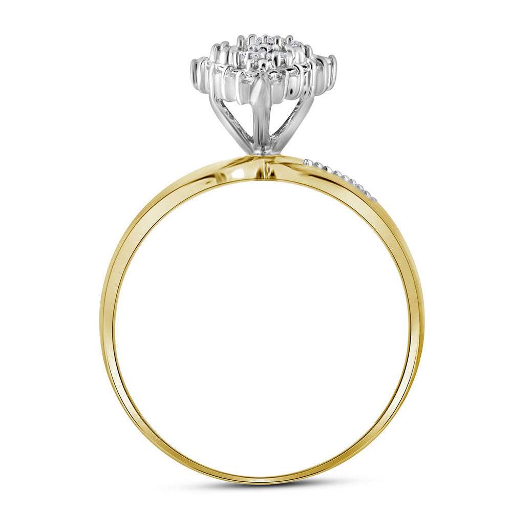 10K Yellow Gold Womens Round Prong-set Diamond Oval Cluster Ring 1/8 Cttw, Womens Size: 5-10