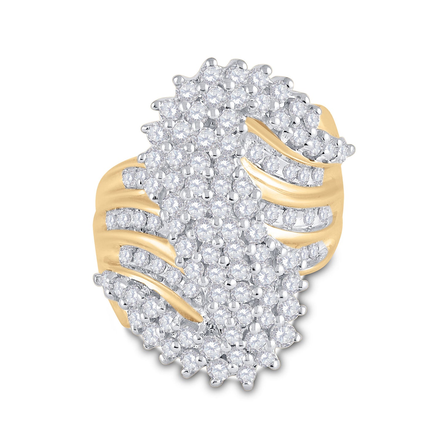 10K Yellow Gold Womens Round Diamond Cluster Ring 2 Cttw, Womens Size: 5-10
