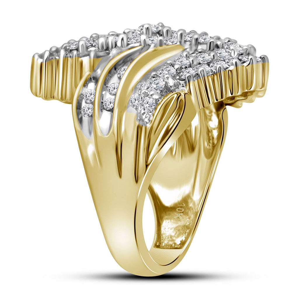 10K Yellow Gold Womens Round Diamond Cluster Ring 2 Cttw, Womens Size: 5-10