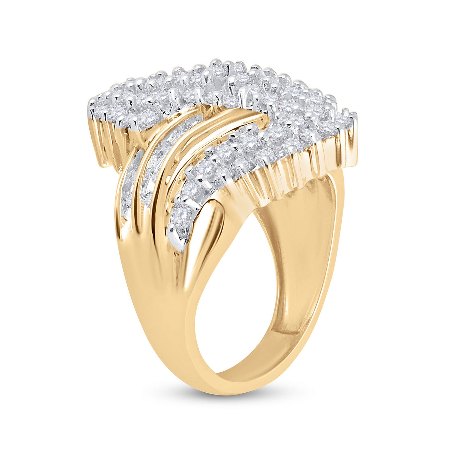 10K Yellow Gold Womens Round Diamond Cluster Ring 2 Cttw, Womens Size: 5-10