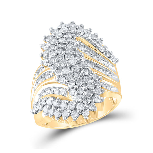 10K Yellow Gold Womens Round Diamond Cluster Ring 2 Cttw, Womens Size: 5-10