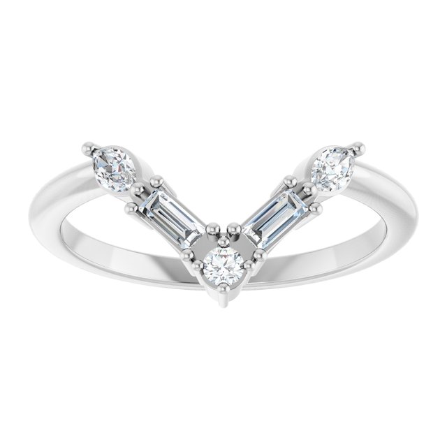 14K Yellow Or White Gold Marquise Polished 1/4 Ctw Natural Diamond Multi-Stone V Bar Ring, Size 7