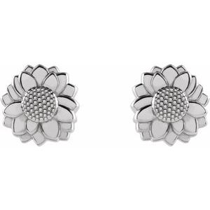 14K White Gold Tiny Sunflower Earrings
