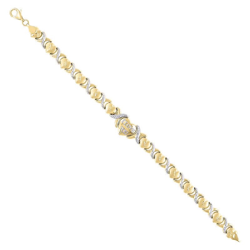 10kt Two-tone Gold Womens Heart I LOVE YOU Stampato Bracelet Size 8 Inches
