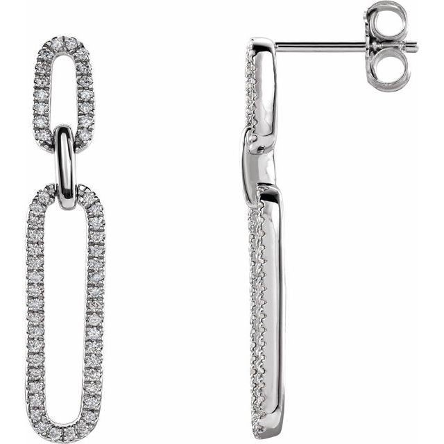14K White Gold .8 Mm Round Friction Back Polished 1/3 Ctw Natural Diamond Link Earrings