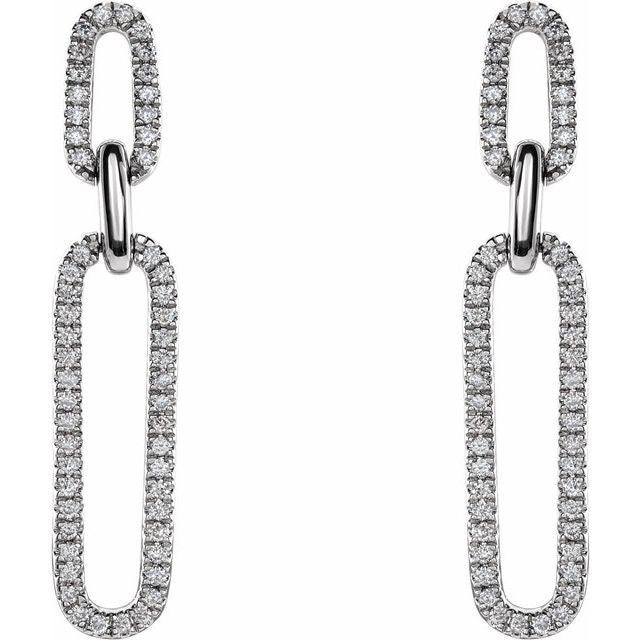 14K White Gold .8 Mm Round Friction Back Polished 1/3 Ctw Natural Diamond Link Earrings