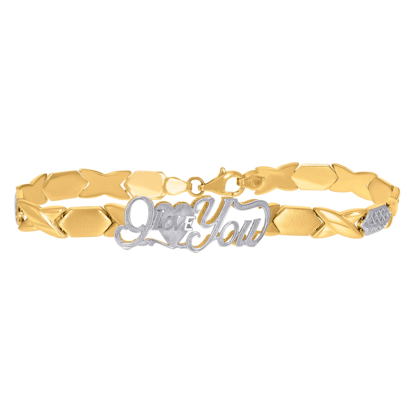 10K Two-tone Gold Womens Stampato I Love You Heart Bracelet